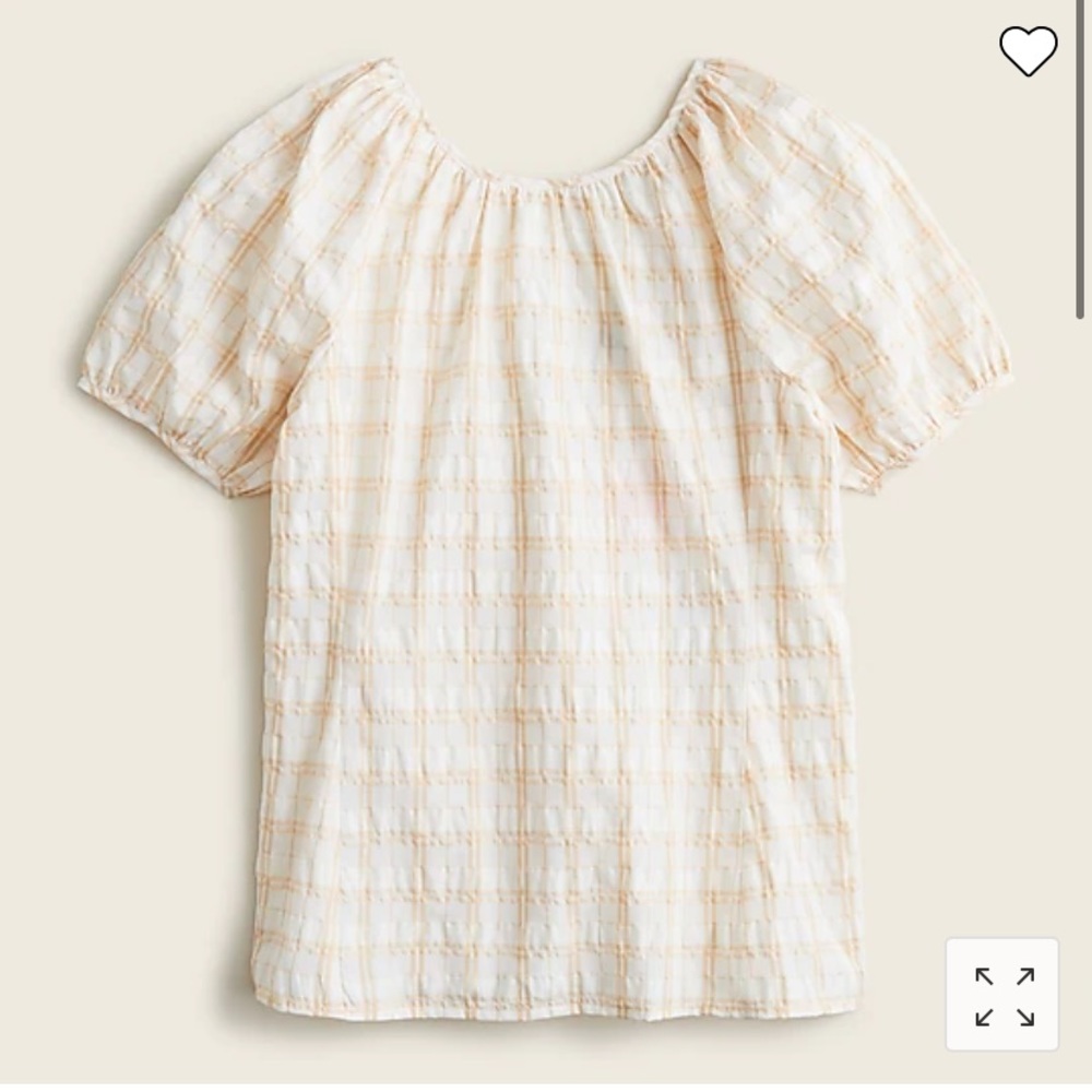 J. Crew V Back Puffed Sleeve in a textured Plaid. New, without tags. Cream, tan